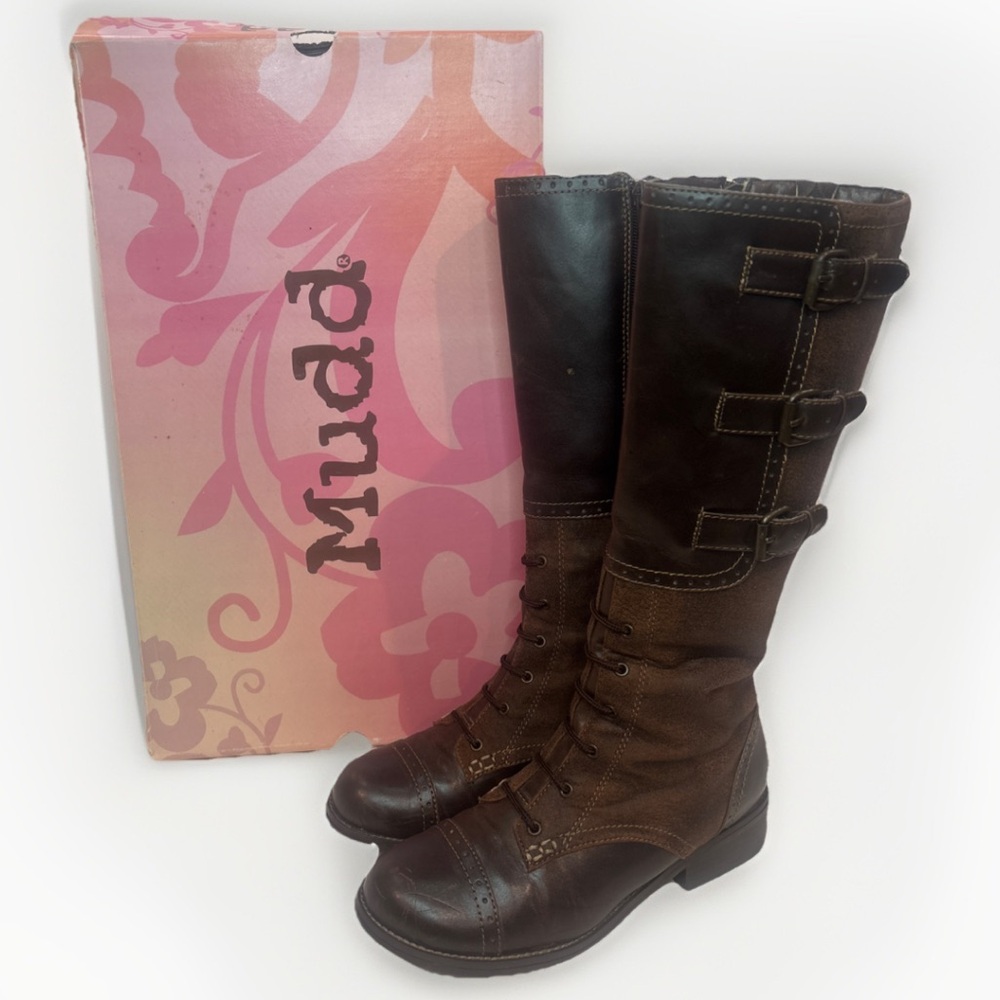 Mudd 90s Women's Lace Up Brown Below Knee Riding Boots US Women’s Size 7